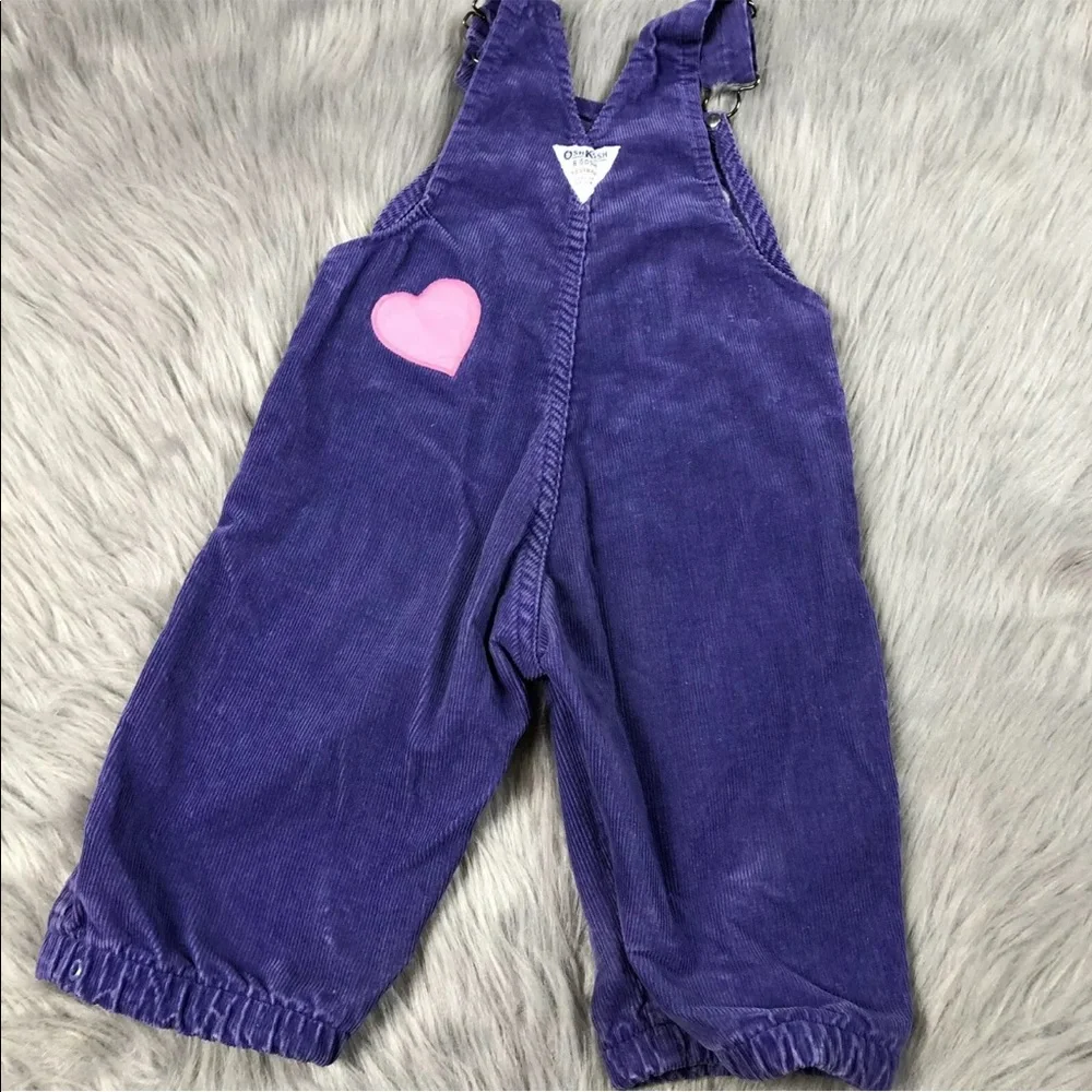 RARE Vintage Oshkosh Bgosh Purple Rainbow Heart Corduroy Girls Overalls